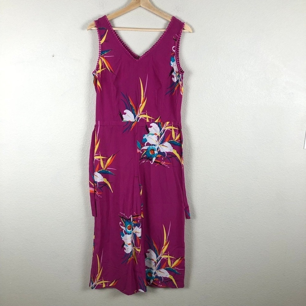 Jasmine & Juliana Hawaiian Print Jumpsuit Women 4 Purple Floral Flared Leg Beach